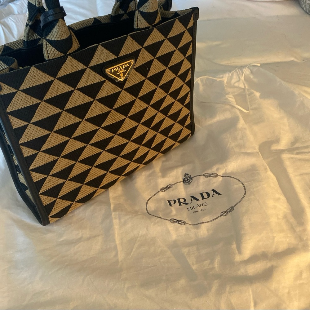 Prada Black and Tan Symbole Tote Bag